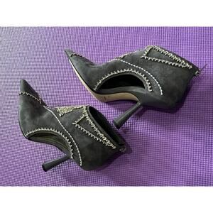 New $2325 Jimmy Choo Ankle Boots Size 37.5 Crystal Embellished Pointed Toe Suede